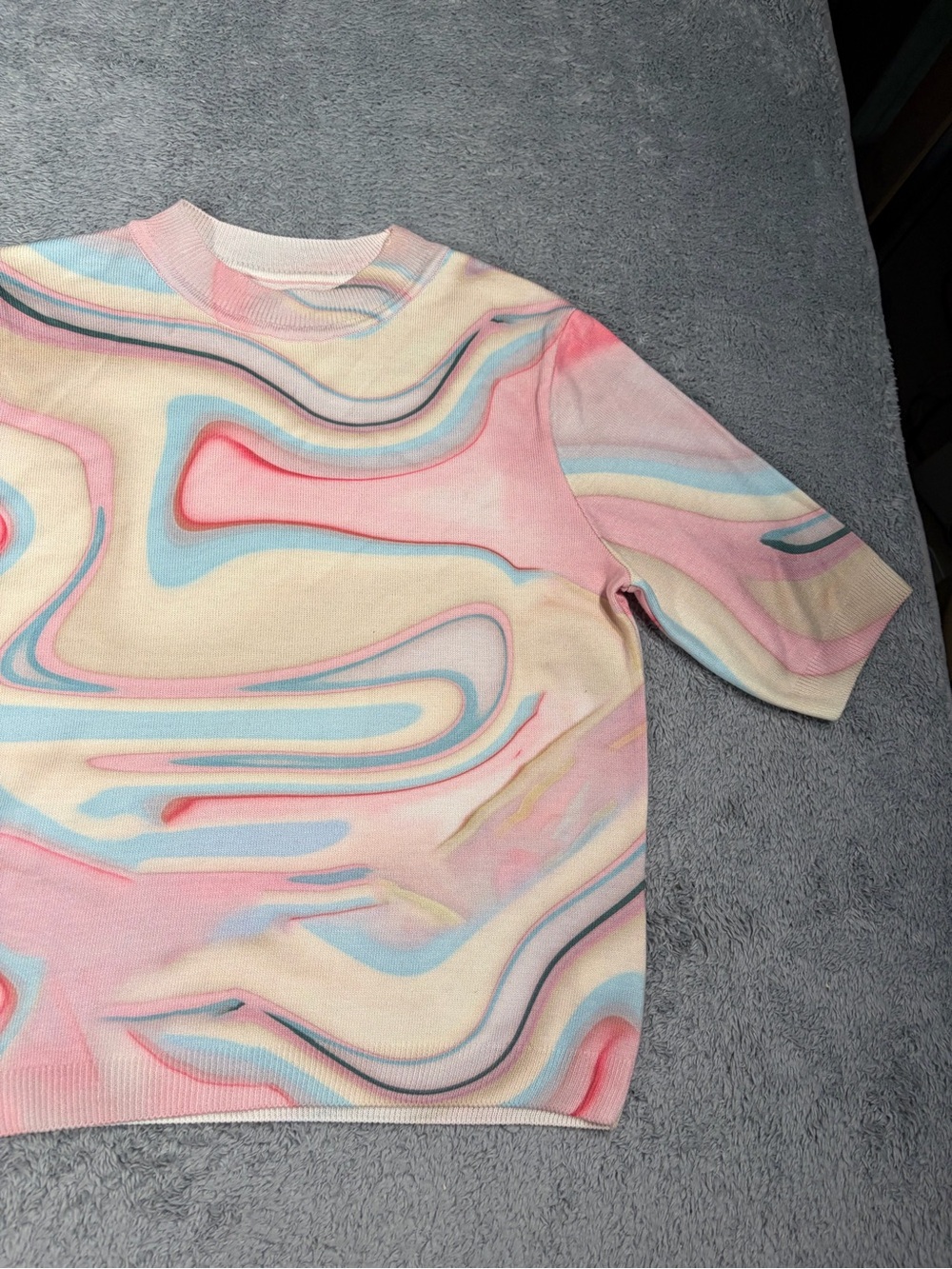 By Anthropologie printer Pastel Swirl Short-Sleeve Knit Top medium - Picture 5 of 12